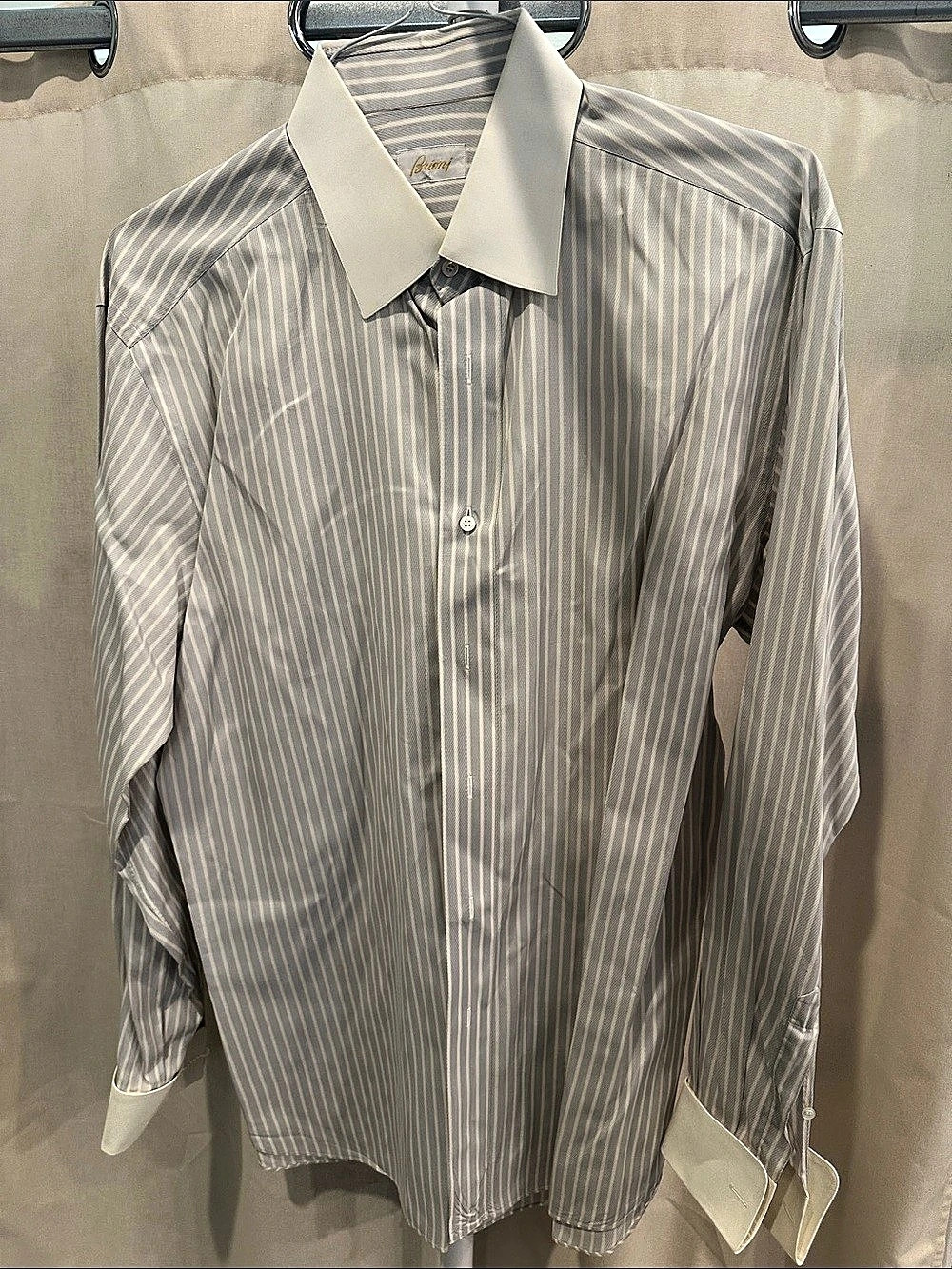 Brioni 100% Cotton Striped Dress Shirt Blue & White Size 16 1/2 - 34